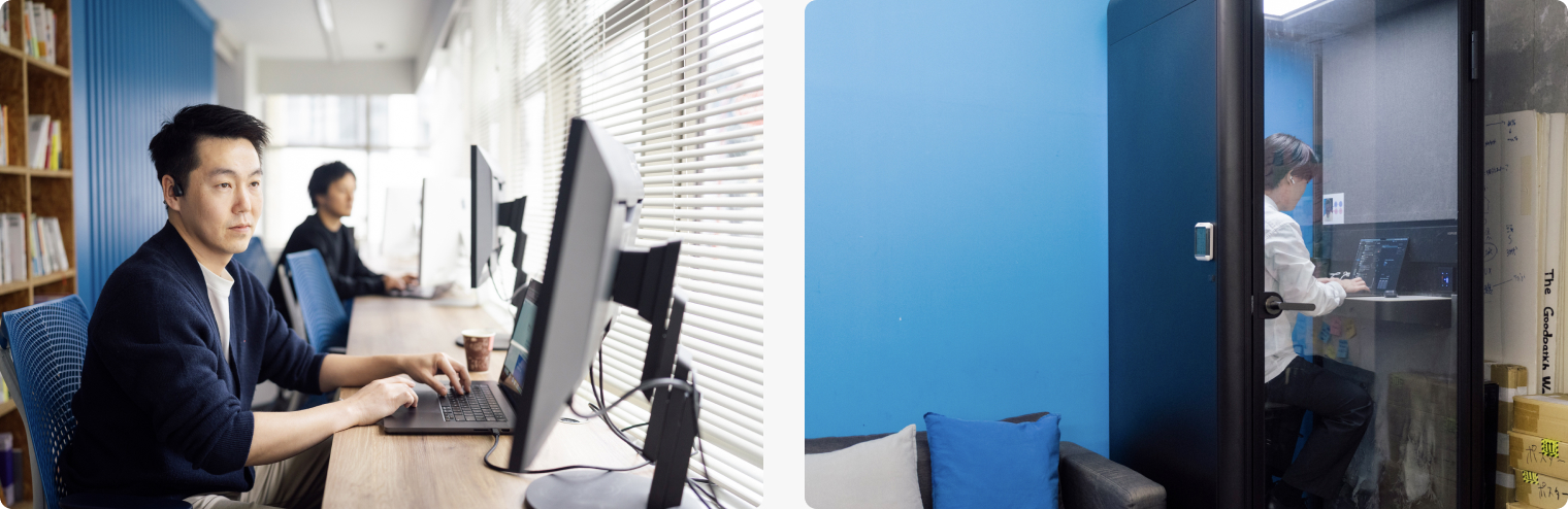 働く場所を自由に選び、それぞれの環境で仕事をしている様子